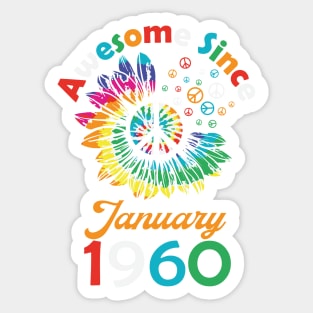 Funny Birthday Quote, Awesome Since January 1960, Retro Birthday Sticker